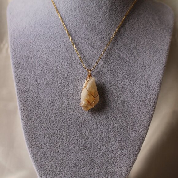 Jewelry - New Natural Citrine Wrapped Pendant Gold Chain Necklace